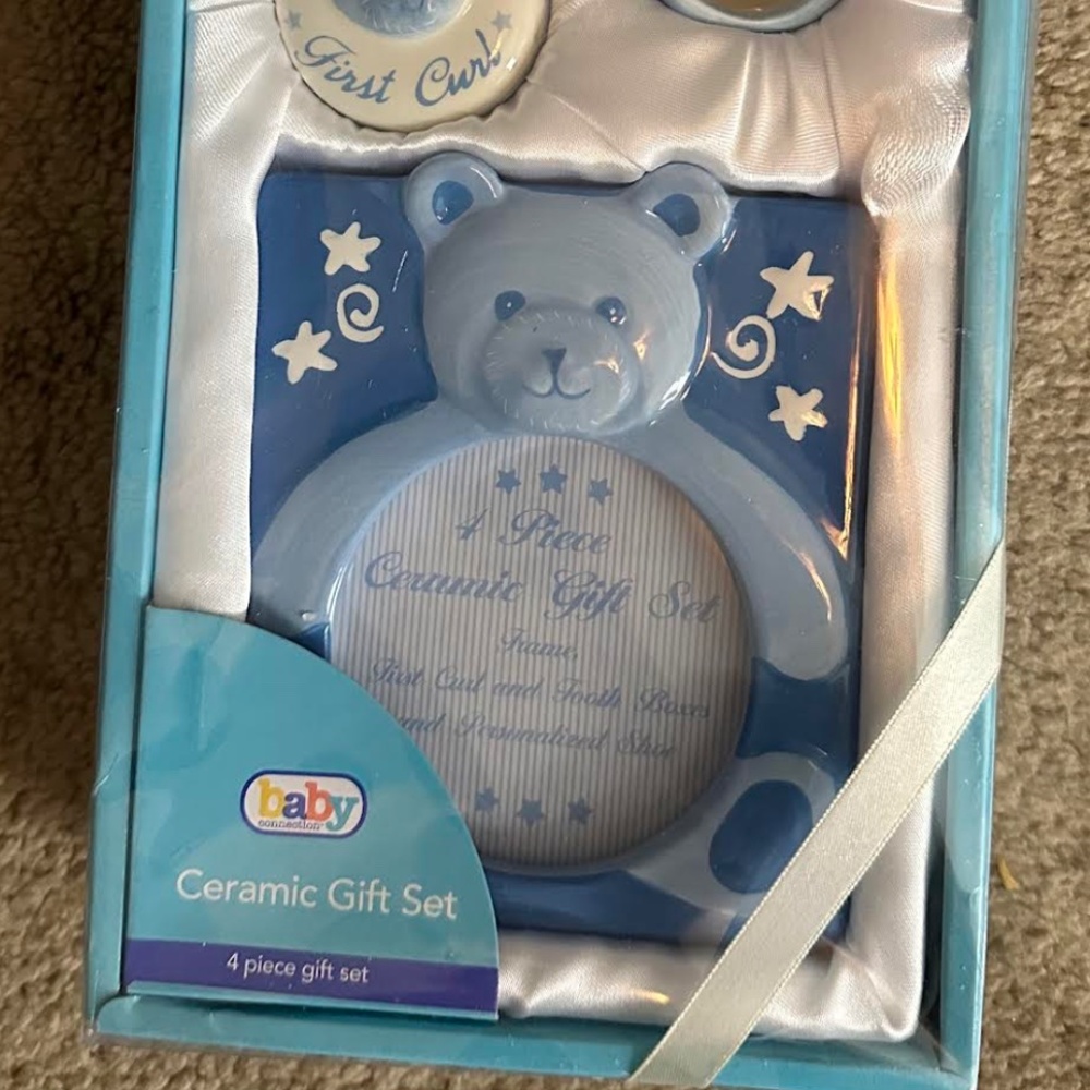 Baby Connection Ceramic 4 PC Baby Boy Tooth, Curl,  Frame and Shoe New Set - Picture 5 of 7